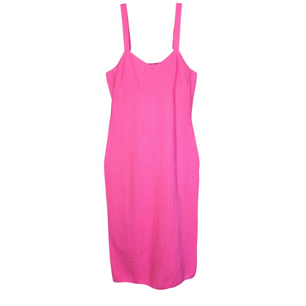 The Drop Midi Dress Womens XL Sylvia Hot Pink Ribbed Knit Bodycon New
